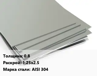 Лист нержавеющий 0.8 1.25х2.5 Сталь: AISI 304